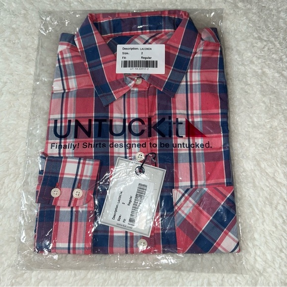 UNTUCKit Laconda Women’s Red & Blue Checkered Button Down Shirt Size 2 NWT - Picture 2 of 5